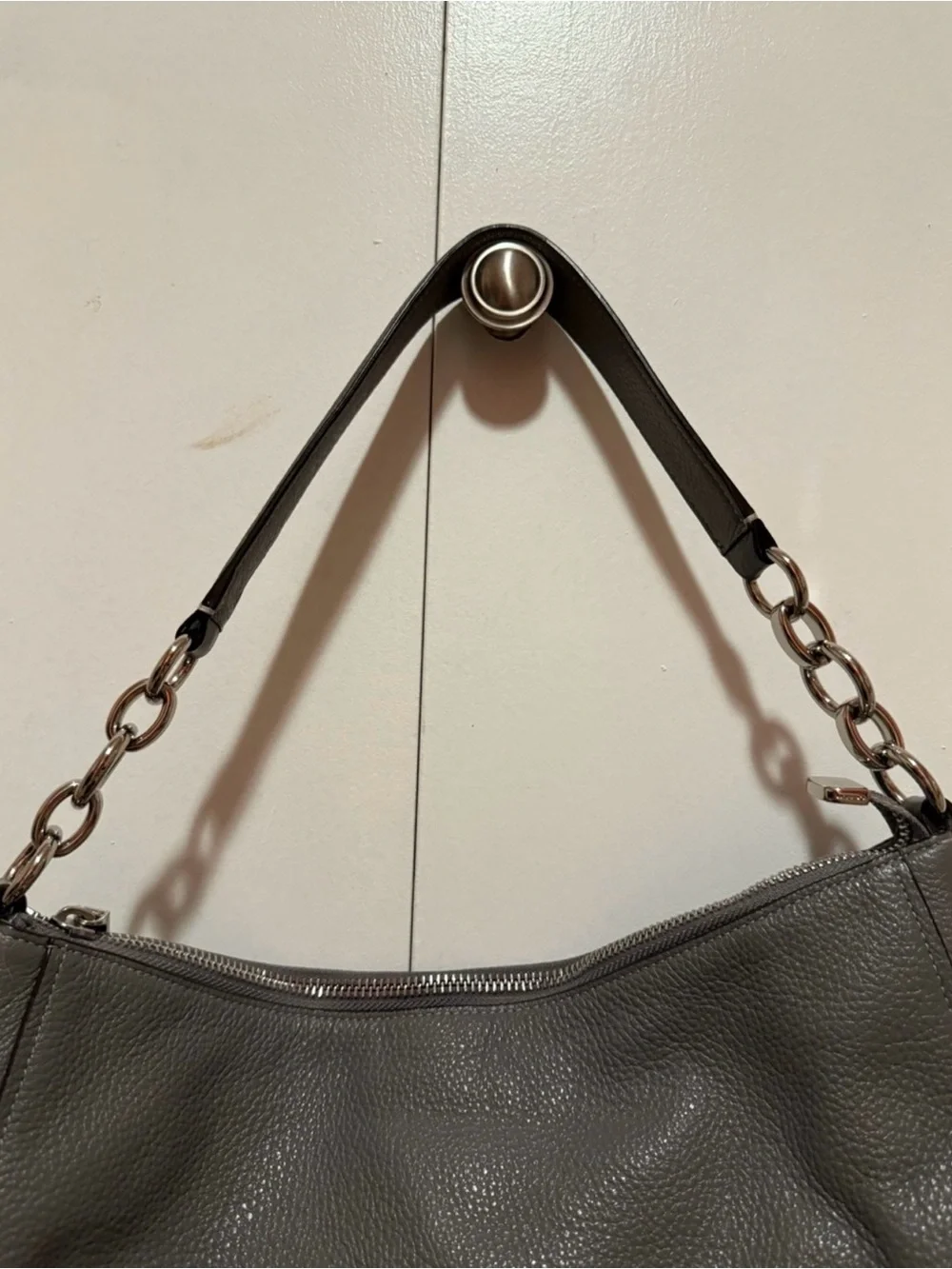 Coach Elle Hobo Heather Grey Pebbled Leather Shoulder Bag Silver Hardware